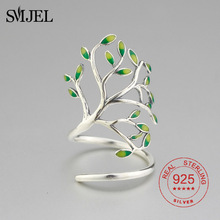 SMJEL-Anillo de Plata de Ley 925 con diseño de árbol verde para mujer, sortija con diseño de planta de plata de la vida, regalos del anillo para niña, boda, envío directo 2024 - compra barato