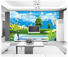 Papel tapiz 3d personalizado, mural de tv 3d, moderno cielo, naturaleza, paisaje verde, escena exterior, gráfico, pared, papel tapiz para habitación 2024 - compra barato