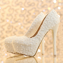 Gorgeous Handmade Elegant Bridal Dress Shoes Women High heel party club Shoes Ladies White Lace Wedding Shoes 2024 - buy cheap