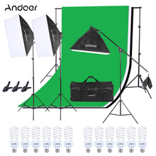 Kit de iluminação para estúdio fotográfico andoer, suporte de fundo + cenário de não-tecido + suporte de luz + 4 em 1, lâmpada socke + softbox 2024 - compre barato