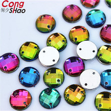 Cong Shao 10/12/16mm Round Rainbow Color Stones And Crystals Flatback Acrylic Rhinestone Trim Sewing 2 Hole Costume Button CS370 2024 - buy cheap