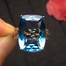 Anéis finos femininos de ouro rosê 322, joias 100% reais, ouro au750, pedra preciosa natural azul, topázio, anéis para mulheres 2024 - compre barato