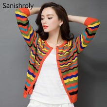Sanishroly Women Short Striped Coat Casual Thin Sweater Cardigans Female Long Sleeve Knitted Cardigan Jacket Plus Size 3XL SE632 2024 - buy cheap