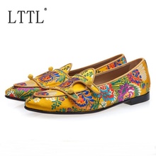 LTTL New Arrival Fabric Surface Embroidery Floral Loafers Men Casual Shoes Luxury Slip On Dress Shoes Party And Prom Shoes 2024 - buy cheap