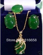 Free shipping@@Exquisite green Natural stone pendant Necklace ring earring/set 2024 - buy cheap