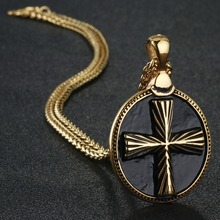 Men's Vintage Circle Piece Cross Pendants&Necklaces Stainless Steel Link Chain Necklaces Statement Jewelry Women Colliar NC056 2024 - buy cheap