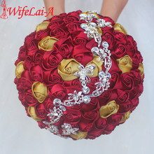 WifeLai-A Burgundy Gold Rose Wedding Bouquet Butterfly Crystal Diamonds Brooch Bridal Mariage Stitch Bride Wedding Flowers W2216 2024 - buy cheap