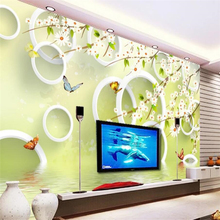 Decorative wallpaper Yellow romantic cherry blossom reflection 3D TV background wall 2024 - buy cheap