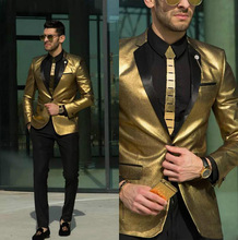 TPSAADE-traje de boda de Oro brillante para hombre, esmoquin barato, ropa de novio ajustada, los mejores trajes de hombre a medida (chaqueta + pantalón) 2024 - compra barato