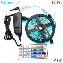 10 Sets SMD 5050 60 LED / M 5M RGB LED Strip Ribbons tape single color IP20 Non waterproof strip+Remote/Switch+3A Power Adapter 2024 - buy cheap