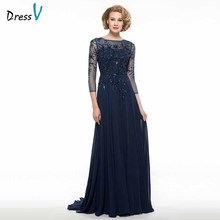 Dressv elegant scoop neck 3/4 sleeves mother of bride dress beading floor length zipper up long mother evening gown custom 2024 - buy cheap