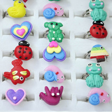 20Pcs Lovely Mixed Cute Soft glue Ring Hand made Plasticine Cartoon Girls Boys Children's Resin Jewelry Free Shipping LR4061 2024 - buy cheap