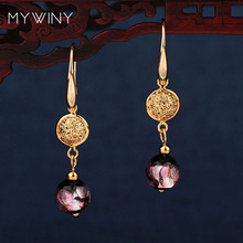 MYWINY-pendientes vintage de cristal esmaltado y violeta, piedras naturales de cobre, moda étnica, joyería 2024 - compra barato