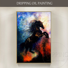 Pintura a óleo de unicórnio preto, cavalo único, pintura a óleo de alta qualidade 2024 - compre barato