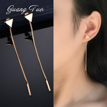 Pendientes triangulares a la moda para mujer, pendientes de borla con cadena para mujer, joyería con temperamento, aretes largos simples, pendientes de aro para mujer 2019 2024 - compra barato