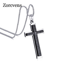 Zorcvens unissex aço inoxidável espana bíblia oração colar cruz pingente para mulheres dos homens preto 24 polegada corrente 2024 - compre barato