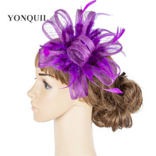 Purple Feather Hair Fascinator Accessory Women Elegant Clip Hat Flower Lady Wedding Hair Accessories Hair Pins Millinery TMYQ073 2024 - buy cheap