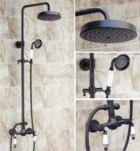 Bathroom Black Oil Rubbed Bronze Rainfall Shower Set Faucet + Ceramic Handles Mixer Taps + Handheld Shower Wall Mounted Wrs515 2024 - buy cheap