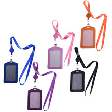 5 Pcs Vertical Style PU Leather Business ID Badge Card Holder with 5 Pcs Retractable Lanyard Neck Strap Band 2024 - buy cheap
