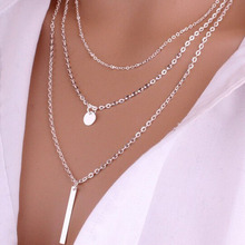 Trendy Multi Layered Chain Necklace Gold Silver Color Stick Pendant Necklace Women Ladies Vintage Jewelry Gifts 2024 - buy cheap