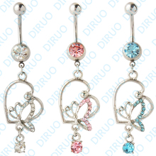 Wholesale 14G Heart&Butterfly Dangle Belly Ring Navel Ring Belly Button Ring Body Jewelry5pcs/lot C2530 2024 - buy cheap