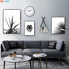 Черно-белое настенное художественное постер в виде листьев пальмы с растительным принтом минималистское полотно настенные картины для скандинавских стен для декора гостиной 2024 - купить недорого
