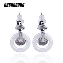 2018 Romantic Jewelry Drop Earrings For Wedding Elegant Silver Color AAA Cubic Zirconia Stone Circle Ceramic Earring Jewelry 2024 - buy cheap