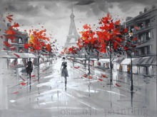 Handpainting Modern Abstract Landscape Canvas Picture Hand Painted Wall Art Decor People Walk Under the Eiffel Tower Oil Paints 2024 - buy cheap
