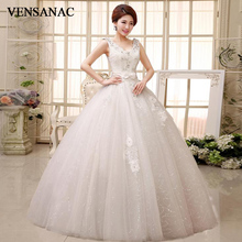 VENSANAC 2018 Crystal V Neck Lace Flowers Appliques Ball Gown Wedding Dresses Sequined Bow Sash Backless Bridal Gowns 2024 - buy cheap