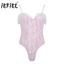 iEFiEL Mens Gay Lingerie Body Suit Straps High Cut Teddies Ruffle Lace Bodysuit Catsuit Sexy Special Nightwear Sissy Clubwear 2024 - buy cheap