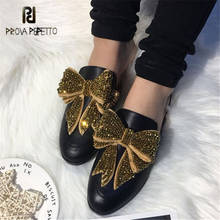 Prova Perfetto Genuine Leather Women Slippers Casual Flat Shoes Woman Crystal Bowknot Slipper Female Mules Flats Ladies Slides 2024 - buy cheap