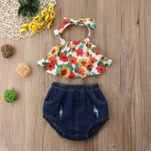 Toddler Infant Baby Girl Sunflower T-shirt Top Short Pants Summer Outfit Clothes Baby Sleeveless Cotton Floral Baby Clothing Set 2024 - buy cheap