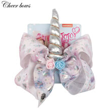 8" Jojo Siwa Hair Bows For Girls Unicorn Rose Flower Hair Bow Handmade Foil Printed Ribbon Knot Jumbo SIWA Hair Accessories 2024 - buy cheap