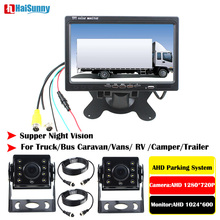 Aparcamiento Asistencia 7 pulgadas Monitor IPS con LED de visión trasera cámara de marcha atrás AHD 1280x720 P para autobús de camión Semi-remolque de RV 2024 - compra barato