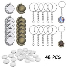 48Pcs Pendant Jewelry Making Kit 12Pcs Moon Rotation Blank Bezel Pendant Trays 24Pcs Glass Dome Tiles Cameo 12Pcs Keychains 2024 - buy cheap