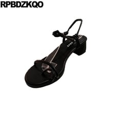 Bombas de tiras chunky preto tornozelo cinta sandálias praça sexy senhoras toe anel macio grosso férias designer sapatos femininos de luxo 2021 2024 - compre barato