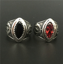 Anel de pedra de cristal preto ou vermelho, anel masculino tamanho 7-11 de aço inoxidável 316l estiloso legal para polimento 2024 - compre barato