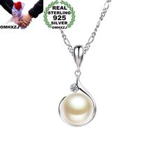 OMHXZJ venta al por mayor de moda europea mujer chica fiesta regalo perla blanca AAA Zircon 925 collar de plata esterlina colgante encanto CA23 2024 - compra barato