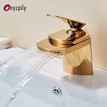 Basin Faucet Bathroom Sink Faucet Vanity Sink Tap Gold Finish Single Lever Single Waterfall Spout Deck Mounted Mixer Faucet 2024 - buy cheap