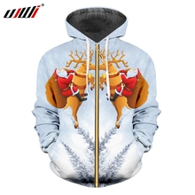 UJWI Christmas Mens Snow Mountain Zip Hoodies 3D Printed Santa Claus And Elk Chinese Style New Arrivals Zipper Coat 2024 - buy cheap
