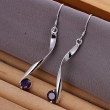 925 Jewelry Silver Color Wholesale Free Shipping Earrings For Women Twisted Purple Stone Earrings /ahbaiyia Ahaaiyha LQ-E186 2024 - buy cheap