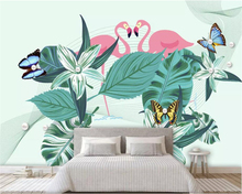 beibehang Custom 3d wallpaper Personality Hand drawn medieval tropical flamingo plant background wall 3d wallpaper mural 2024 - buy cheap