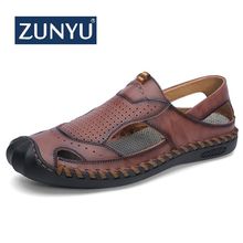 ZUNYU New Cow Leather Sandals Men Summer Shoes Mens Beach Sandals Flat Non-slip Man Summer Slippers Male Shoes Size 38-46 2024 - buy cheap