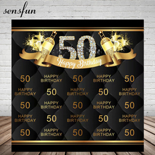 Sensfun-Fondo de diamante brillante para fiesta de cumpleaños, Fondo de vinilo negro para estudio fotográfico, feliz 50, buen texto 2024 - compra barato