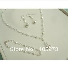 Wholesale Handmade Clear AB Crystal Natural Pearl Bridal Jewellery Set 3-10MM 18'' Necklace 8'' Bracelet S925 Silvers Earrings 2024 - buy cheap