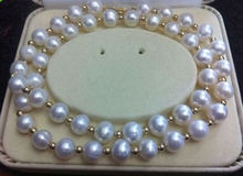 VERY CHARMING AAA+ 9-10MM AKOYA WHITE NATURAL PEARL NECKLACE 18iNCH 14K 2024 - buy cheap