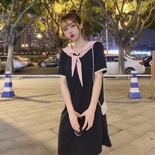 Summer Women's New Korean Loose Slim Temperament Sweet Sailor Collar Dress Streetwear Fashion Casual Tens Girls Dress 2024 - buy cheap