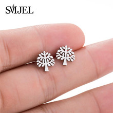 SMJEL Tree of Life Earings Fashion Jewelry Stainless Steel Round Leaf Stud Earrings for Women Jewelry Birthday Gift Brinco 2024 - buy cheap