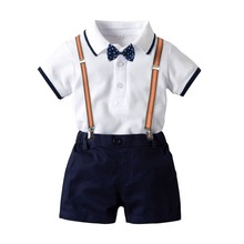 Conjunto de roupas de verão para meninos, 2 peças, macacão para meninos, roupas de cavalheiro para bebê, estilo camisa + calça, conjunto de verão 2024 - compre barato