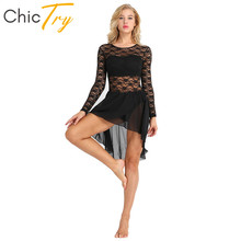 ChicTry Women Long Sleeve Ballet Leotard Lace Ballet Tutu Chiffon Dance Dress Gymnastics Leotard Bodysuit Lyrical Dance Costumes 2024 - buy cheap